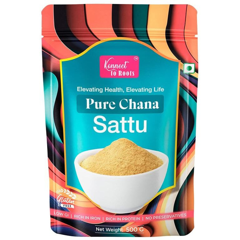 Konnect To Roots Sattu Powder 2kg | Roasted Chana Flour | 100% Natural & Gluten Free Chana Sattu l Roasted Gram Atta with High Fiber | 500gm x4 (Pack of 4)