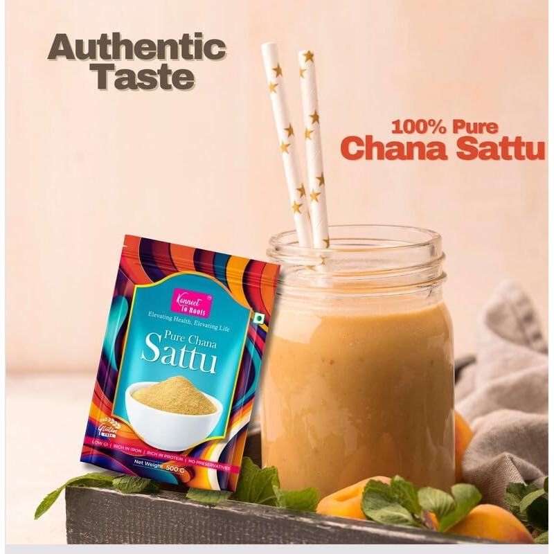 Konnect To Roots Sattu Powder 2kg | Roasted Chana Flour | 100% Natural & Gluten Free Chana Sattu l Roasted Gram Atta with High Fiber | 500gm x4 (Pack of 4)