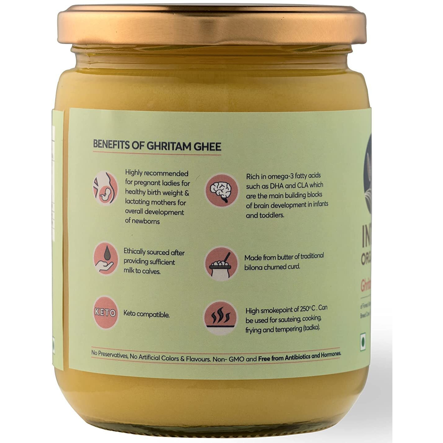 Indic Organics Forest Grazing Rare Malnad Gidda Desi Cows A2 Ghee|Ayurvedic & Medicinal Bilona Ghee|Combination Of Naturally Balanced Omega 369 Ratio (250 Ml)