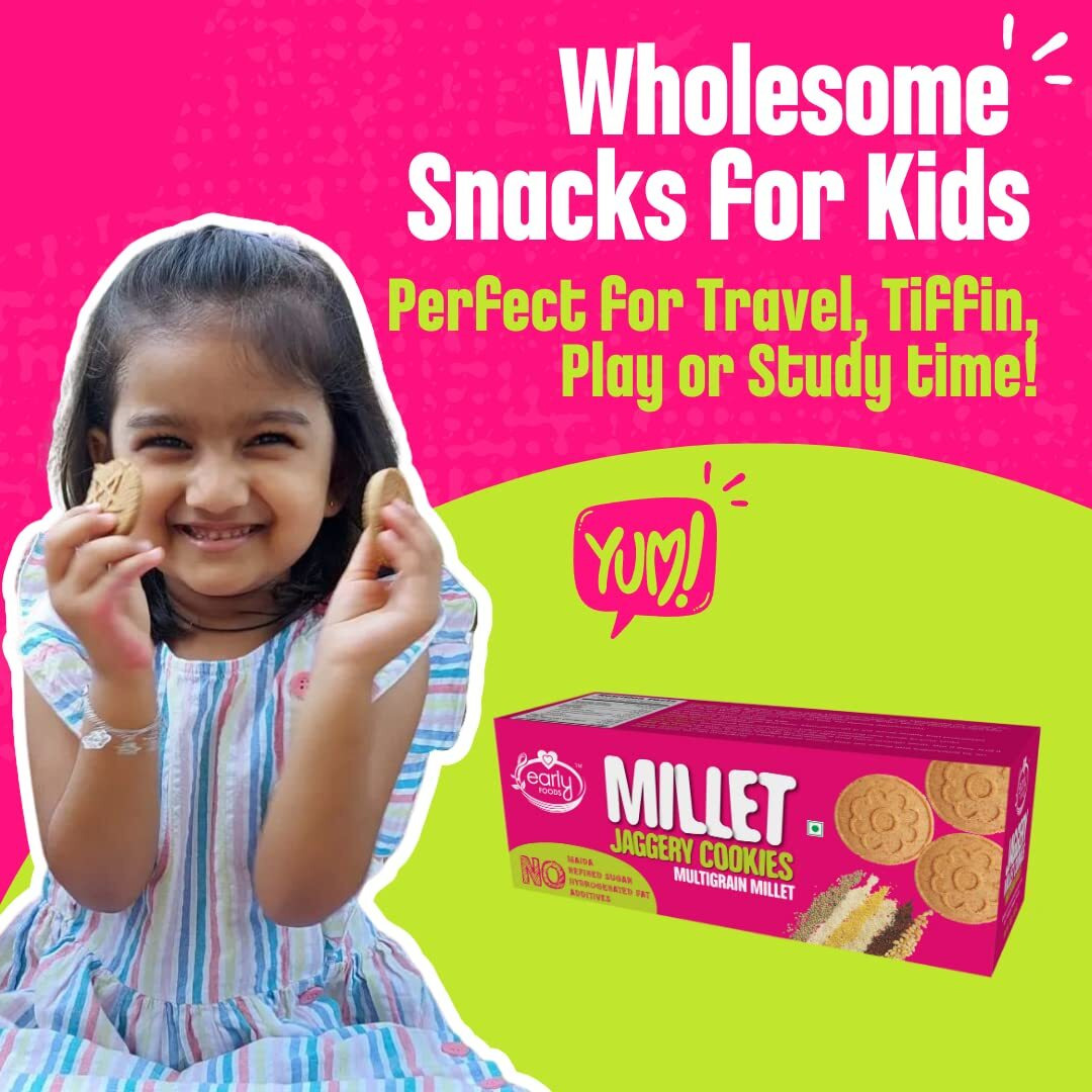 Early Foods - Pack Of 6 Multigrain Millet Jaggery Cookies| Sugar Free Biscuits| Multigrain Biscuits - 900 Gm