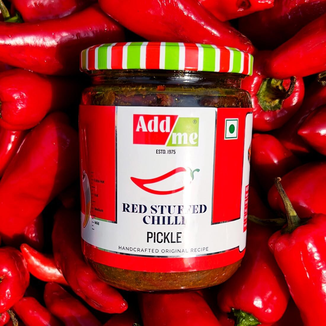 Add me Red Stuffed Chilli Pickle 500gm | bharwa lal mirch achar in mustard oil| homemade lal mirchi ka achar with banarasi masala in glass jar