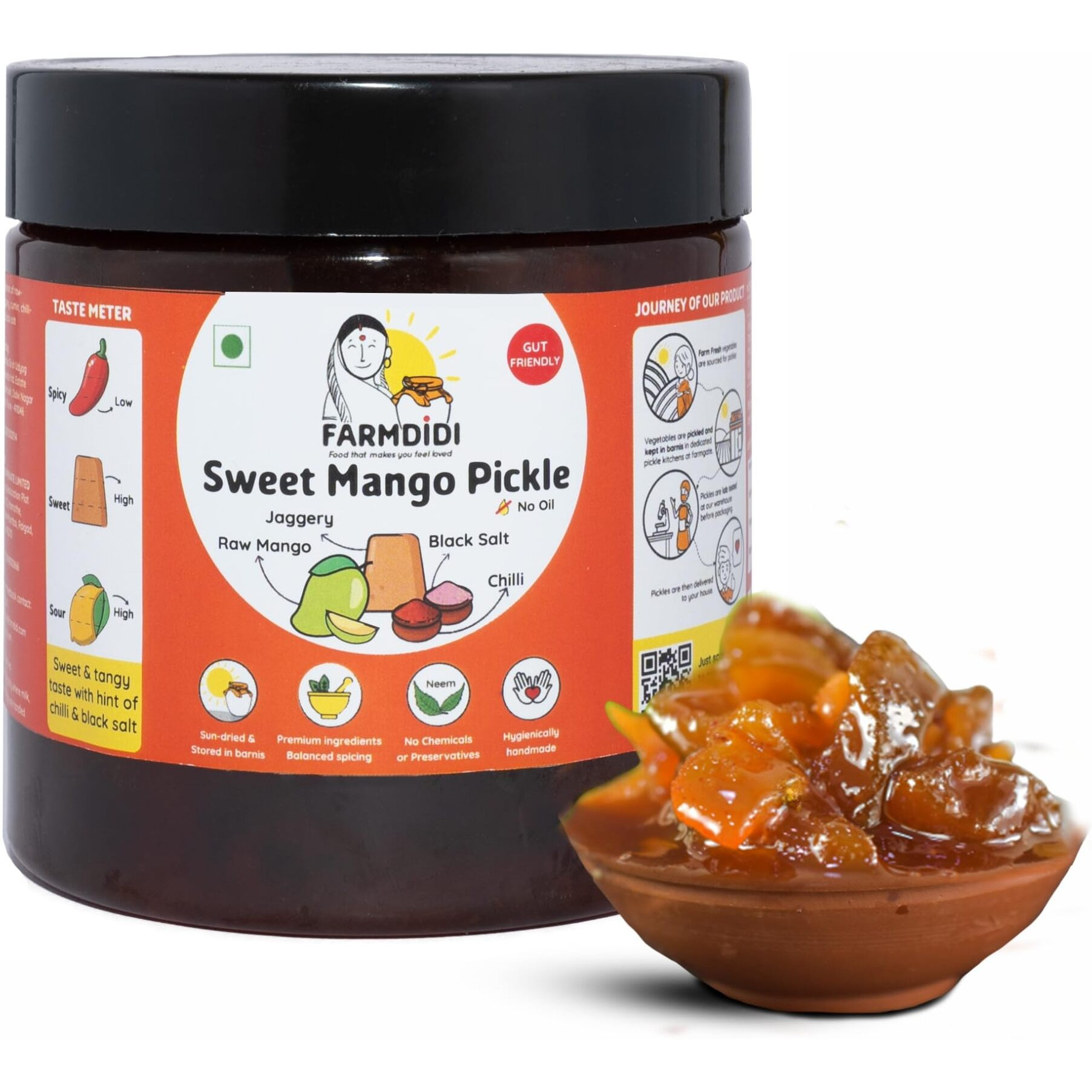 Farm Didi Sweet Mango Pickle With Jaggery 325G|Oil Free Pickle In Fresh Authentic Aam Ka Meeta Achar|No Preservatives Aachar|Sweet Mango Pickles Homemade|Mango Pickles In Amazon Fresh