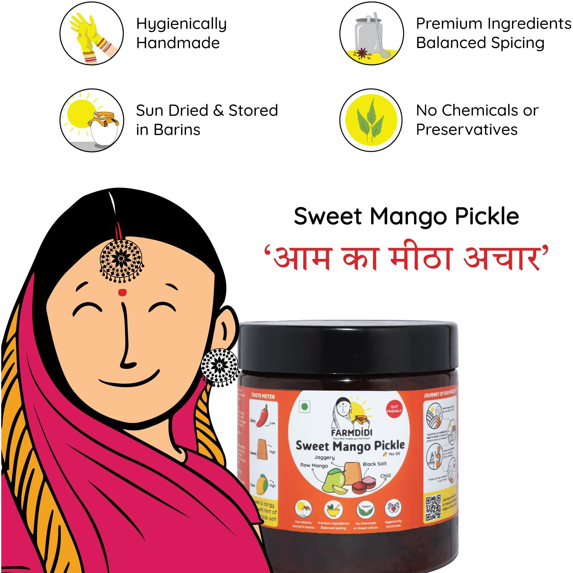 Farm Didi Sweet Mango Pickle With Jaggery 325G|Oil Free Pickle In Fresh Authentic Aam Ka Meeta Achar|No Preservatives Aachar|Sweet Mango Pickles Homemade|Mango Pickles In Amazon Fresh
