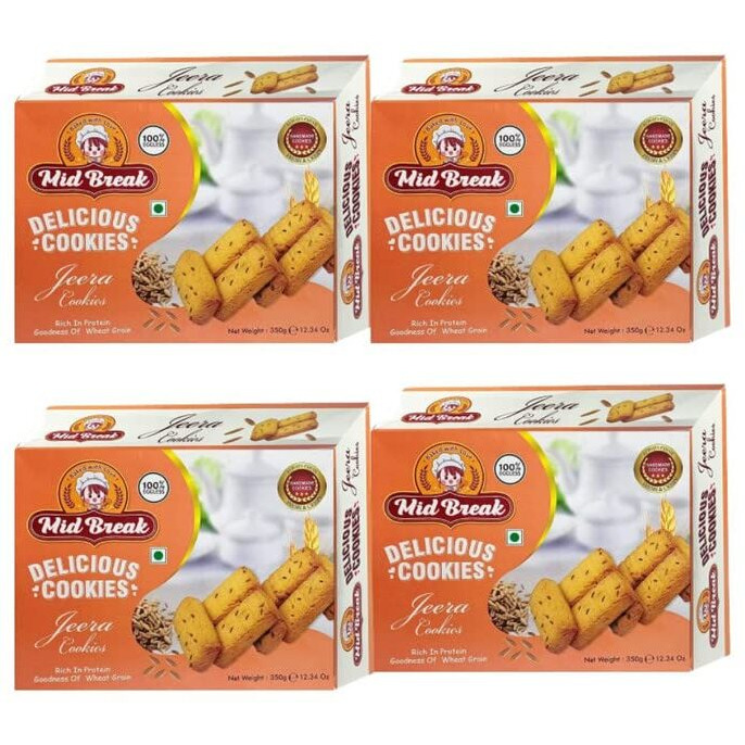 MidBreak - Jeera Biscuits | Jeera Cookies | Cummins Biscuits | Cummins Cookies | 25% Less Fat | Premium Handmade Cookies | 300 Gms x 4 | Pack of 4