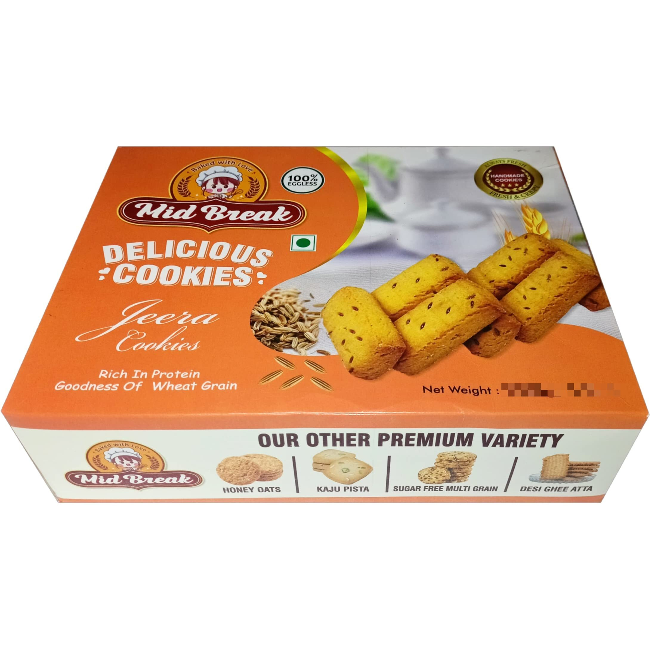 MidBreak - Jeera Biscuits | Jeera Cookies | Cummins Biscuits | Cummins Cookies | 25% Less Fat | Premium Handmade Cookies | 300 Gms x 4 | Pack of 4