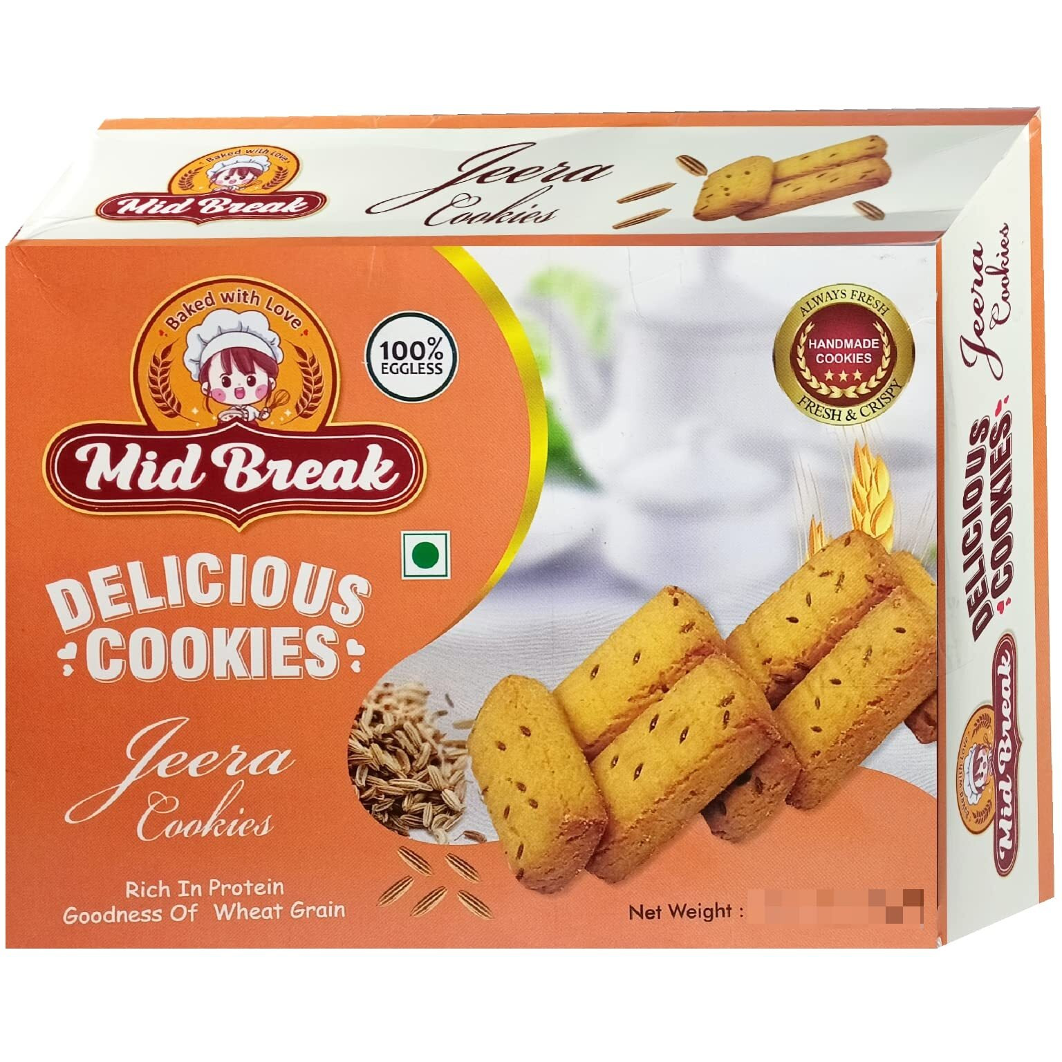 MidBreak - Jeera Biscuits | Jeera Cookies | Cummins Biscuits | Cummins Cookies | 25% Less Fat | Premium Handmade Cookies | 300 Gms x 4 | Pack of 4