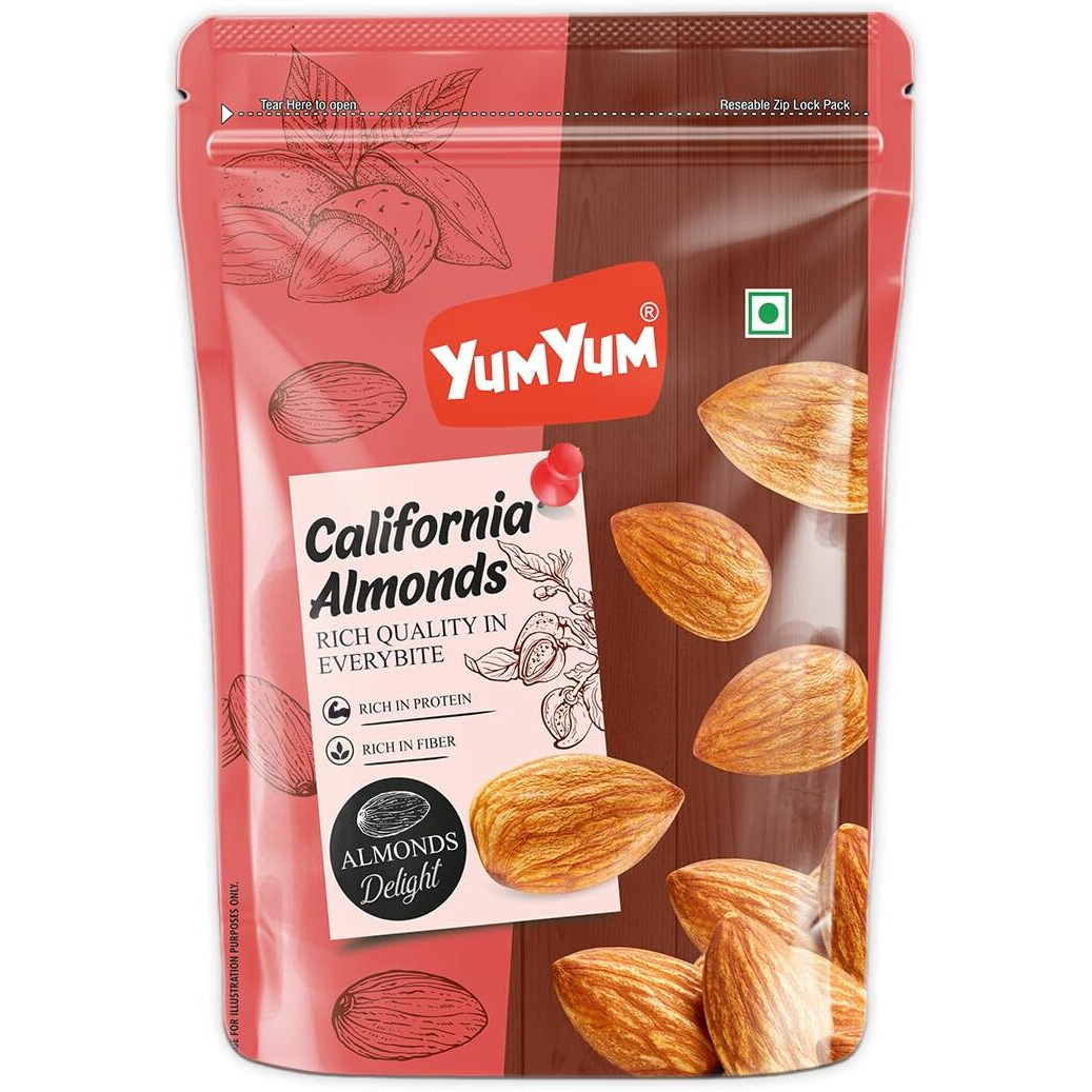 YUM YUM 100% Pure Premium Raw California Almonds 250g Pack | Dried | Nutritious & Delicious | Premium Badam Giri | High in Fiber | Rich in Vitamin E & Manganese | Dry Fruits | Whole Badam