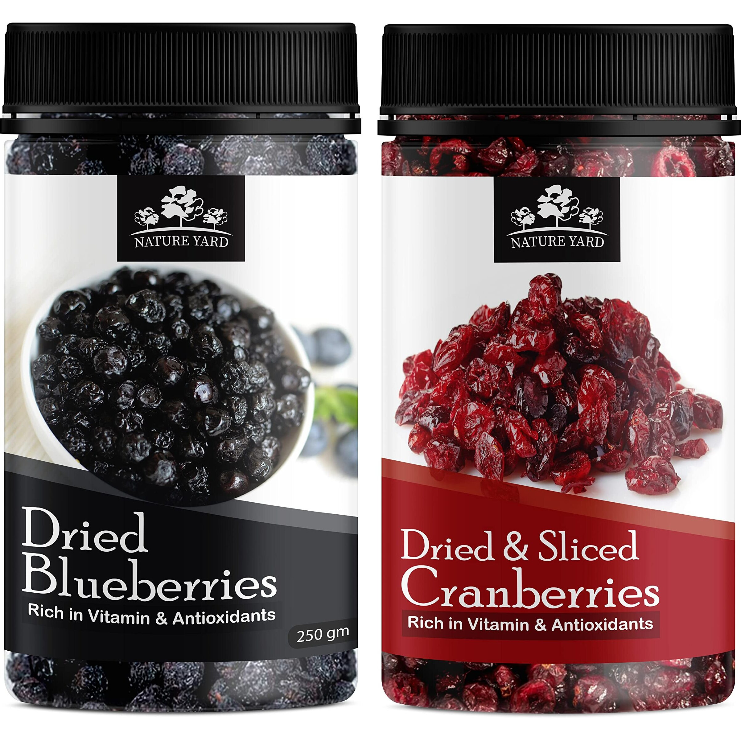 NATURE YARD Blueberry & Sliced Cranberry dry fruit - 500gm - Organic berries ( Vegan & Gluten Free snacks ) (250gm * 2)