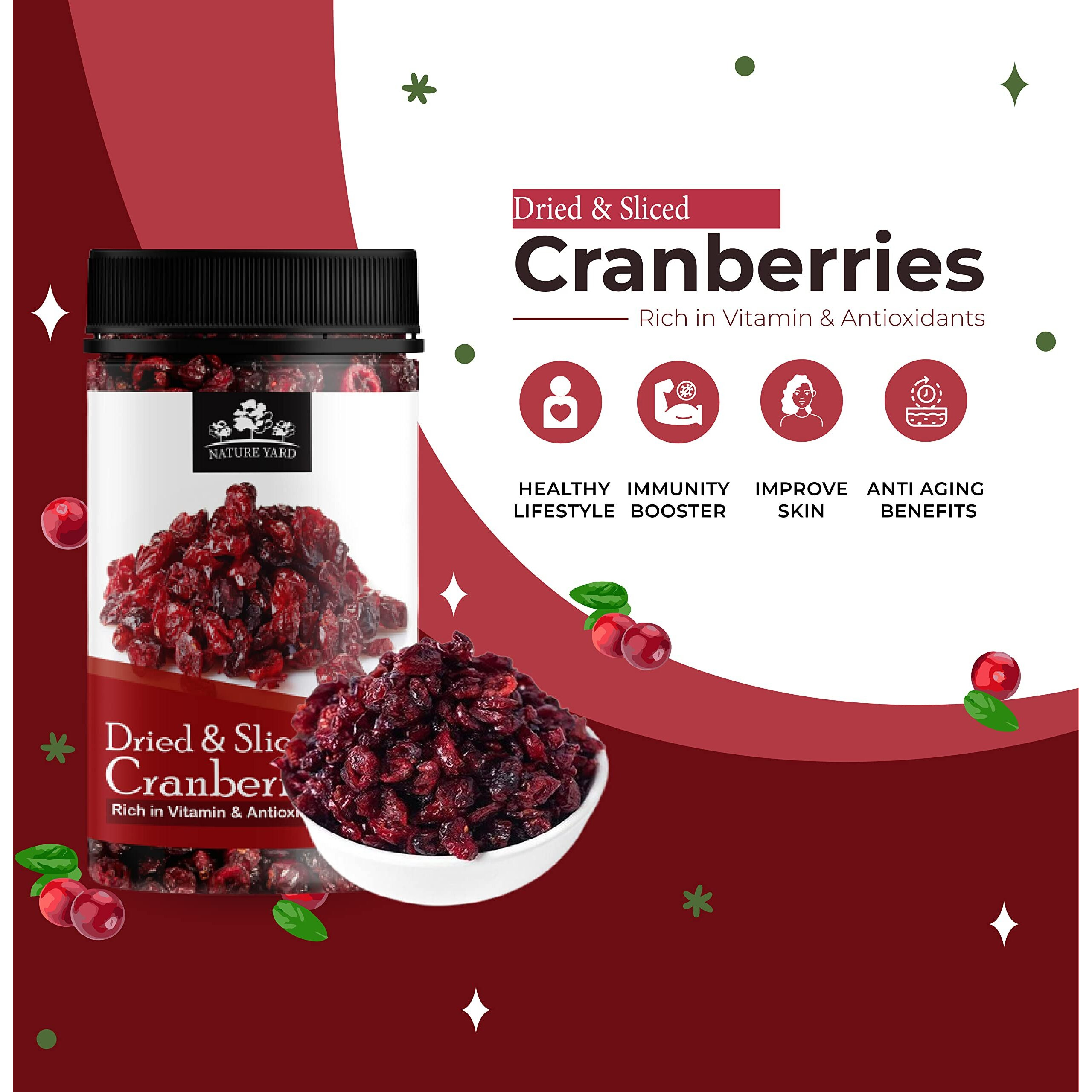 NATURE YARD Blueberry & Sliced Cranberry dry fruit - 500gm - Organic berries ( Vegan & Gluten Free snacks ) (250gm * 2)