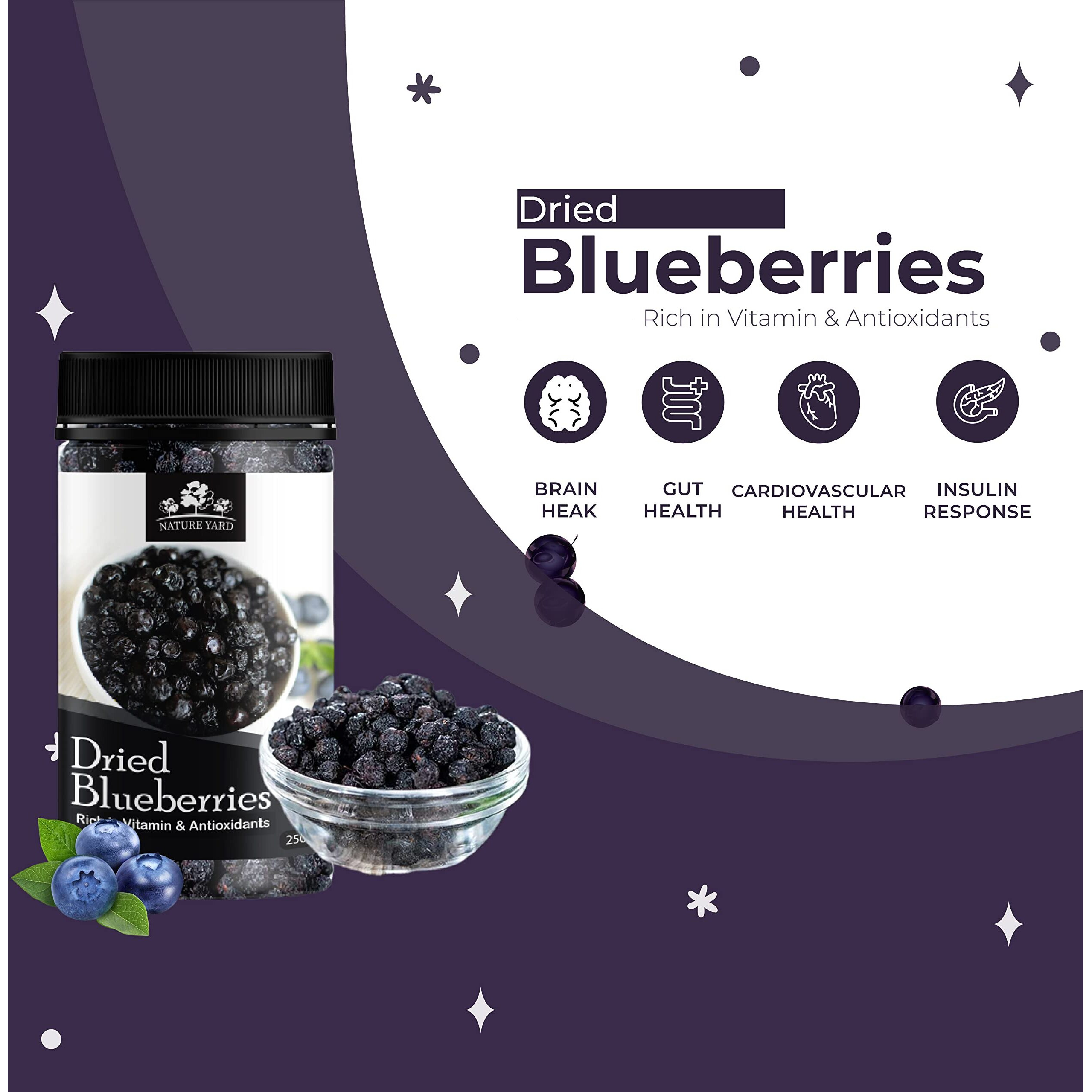 NATURE YARD Blueberry & Sliced Cranberry dry fruit - 500gm - Organic berries ( Vegan & Gluten Free snacks ) (250gm * 2)