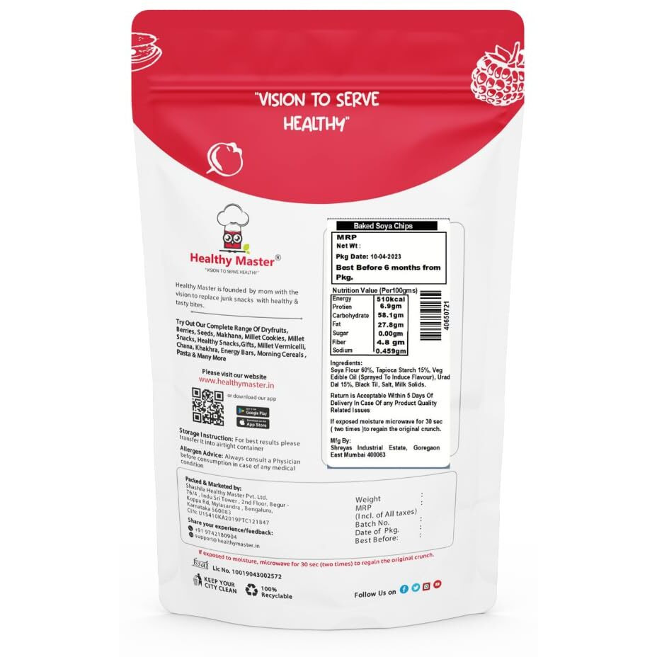 Healthy Master Baked Soya Chips with All Natural Ingredients| High in Fiber - 1KG | Low in Sodium | Helps in Weight Loss | Calcium Rich | Gluten-Free | Vacuum Cooked | Oil-Free