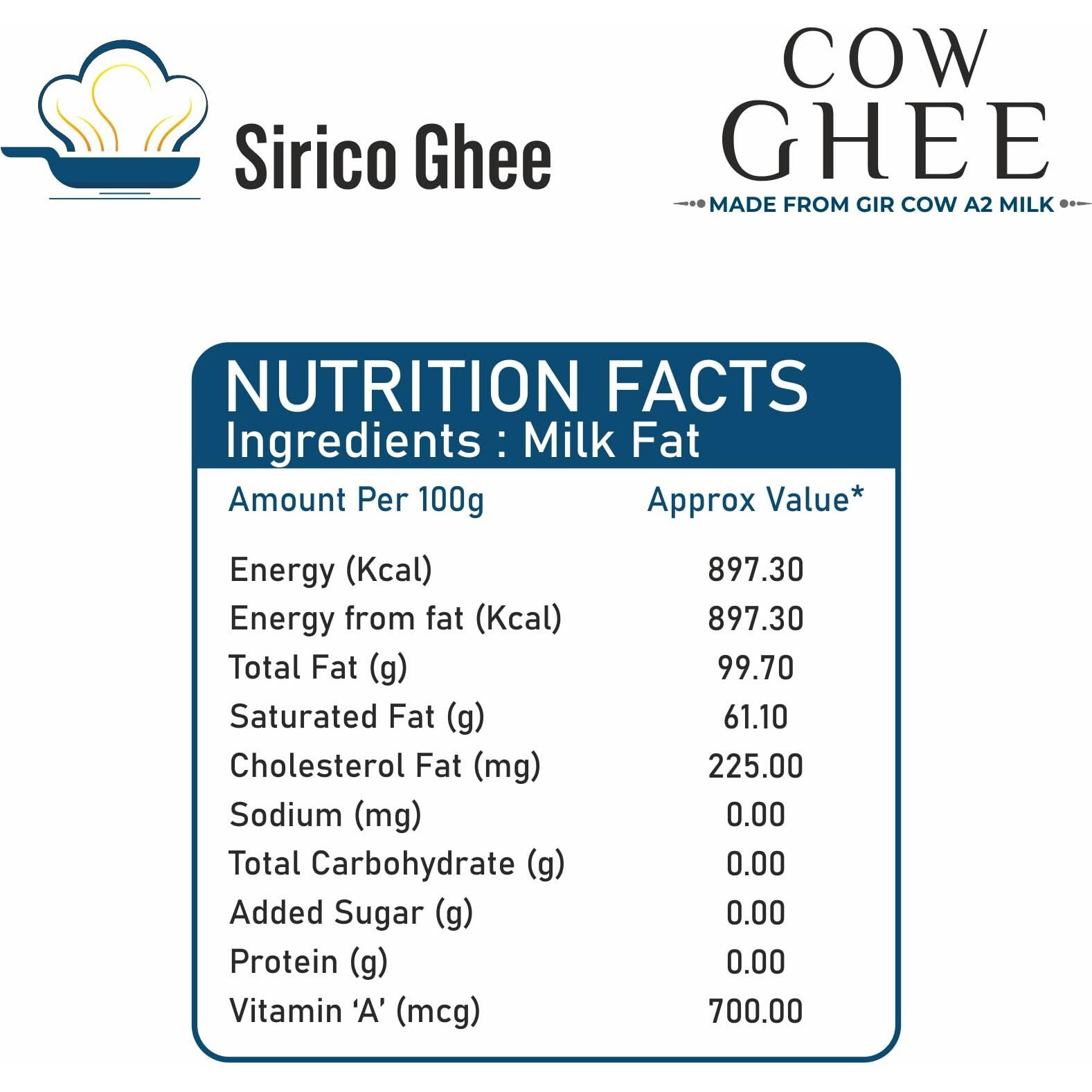 SIRICO GHEE Authentic A2 Desi Cow Ghee | Pure, Bilona, Gir Cow Ghee - Nutritious, and Delicious | Bilona cow ghee A2 | Desi ghee. (2 Liter)