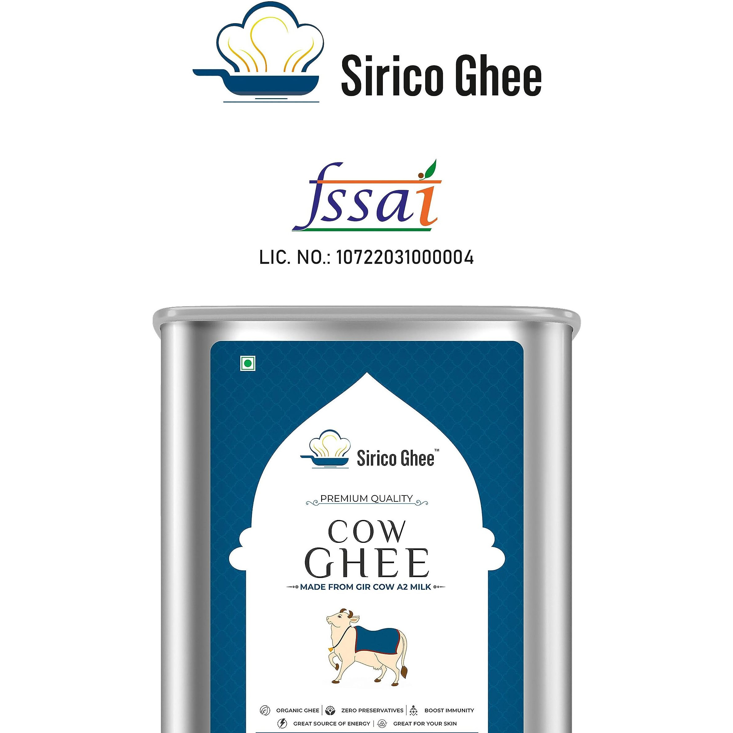 SIRICO GHEE Authentic A2 Desi Cow Ghee | Pure, Bilona, Gir Cow Ghee - Nutritious, and Delicious | Bilona cow ghee A2 | Desi ghee. (2 Liter)