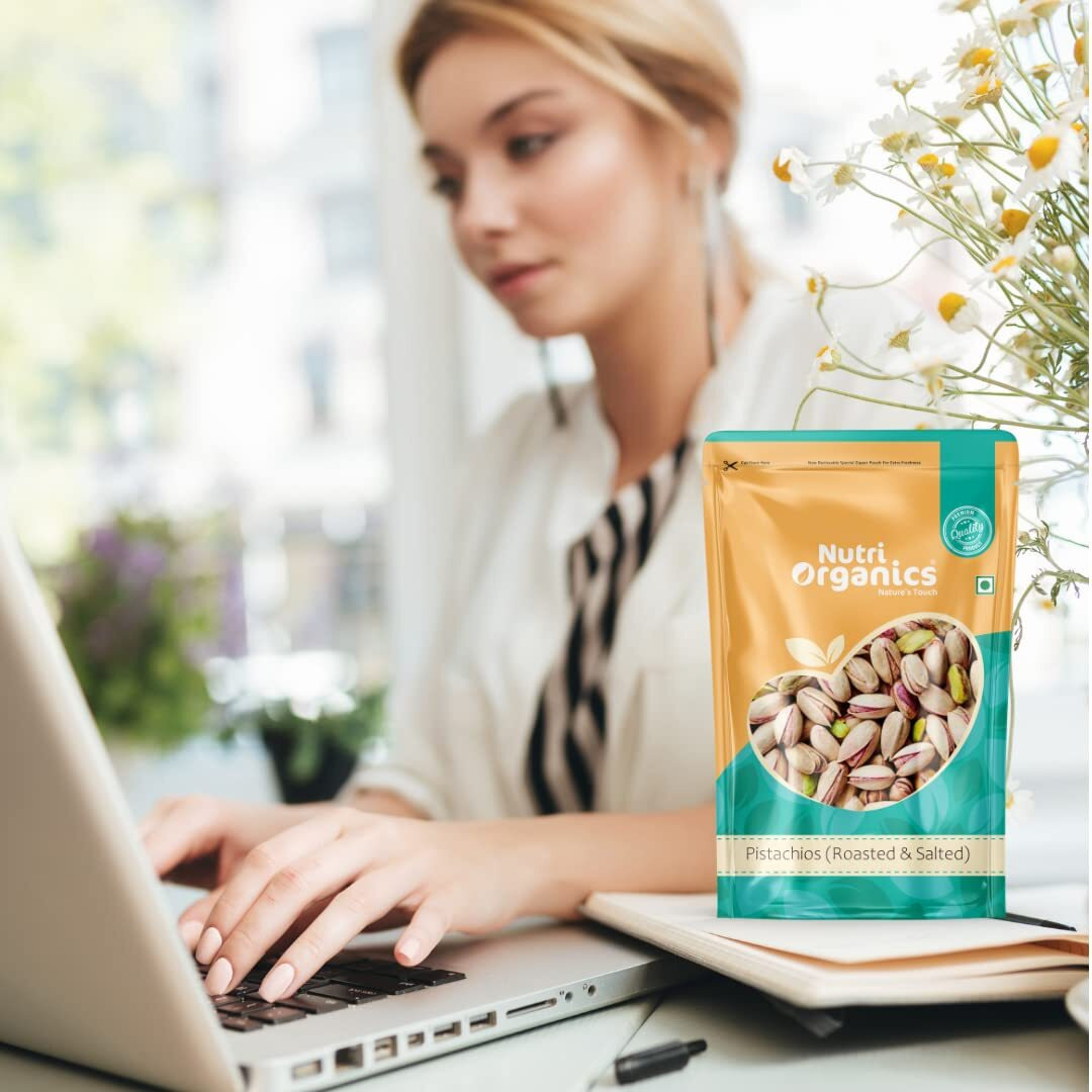 NutriOrganics Pista Dry Fruits Roasted and Salted Pistachio 500g - Roasted with Pink Salt, No Added Oils Ziplock Pouch