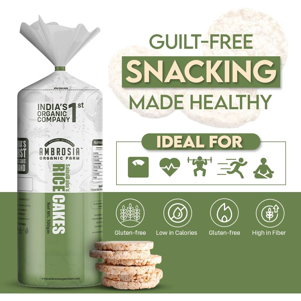 Ambrosia Organic Farm Healthy Brown Rice Cakes, No Fat, No Cholesterol, Gluten Free, Lightly Salted| Tteokbokki the Korean Brown breadsticks|Try With Crunchy Peanut Butter (Min 120g Each) (Pack of 4)