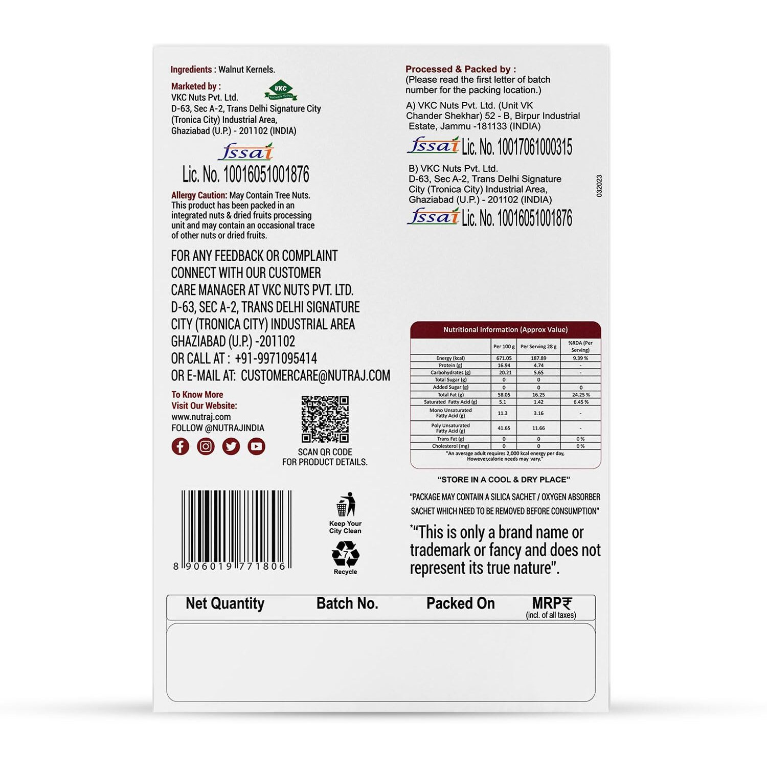 Nutraj 100% Natural Dried Premium Light Broken Walnut Kernels 600g (3 x 200g), (6-8 Pieces Broken) | Pure Without Shell Broken Walnut Kernels | Broken Walnut | Akhrot Giri Dry Fruit