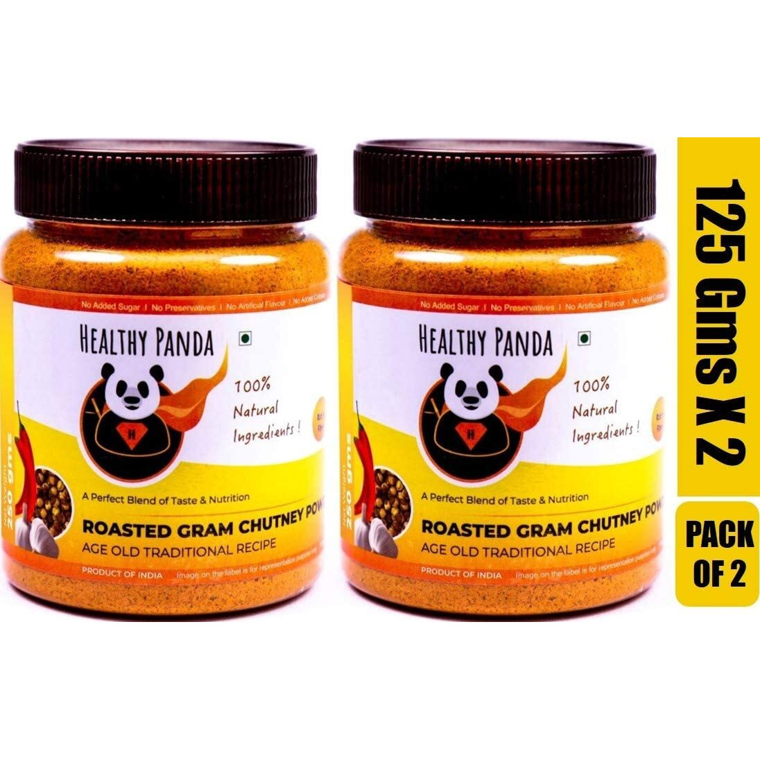 HEALTHY PANDA Roasted Bengal Gram Dal Chutney Powder / Chana Dal Chatni, Fried Gram, Dal Podi, Puthani Chatani - 125 Gram, Pack of 2 (250 Grams)
