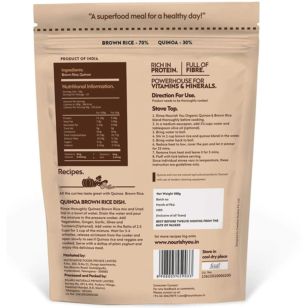 Nourish You Quinoa with Brown Rice Mix | (500G) Each | Gluten Free | High Fibre (Pack of 3)