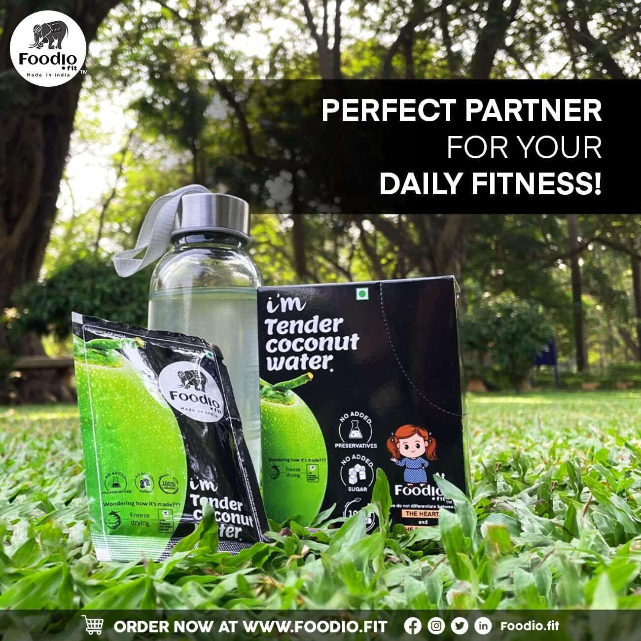 Foodio.fit Tender Coconut Powder Mix | Coconut Water Powder | Nariyal Pani | Rich In Electrolytes Boosts Hydration | Energy Drink (1350G) - Makes 18L Of Coconut Water | Pack Of 9 (1350Gm) | Each 150Gm