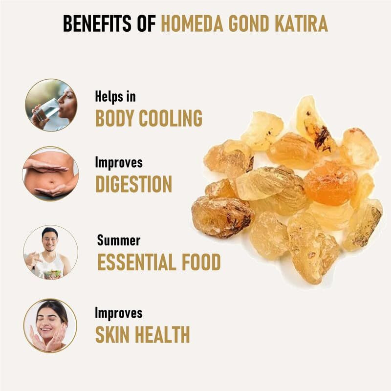 Homeda Gond Katira Pure Organic 1 Kg | Almond Gum Badam Pisin Organic, Edible Gum, Tragacanth gum, Katora Gum Crystals, Badam Gondh for Summer, Badam Gum, Badam Banka, White Almonds Goond Gaund