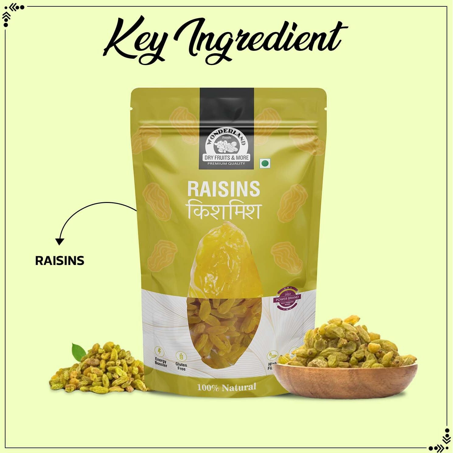 WONDERLAND FOODS Plain Green Raisin (Kishmish) Dried Grapes 400g (200g X 2) Pouch