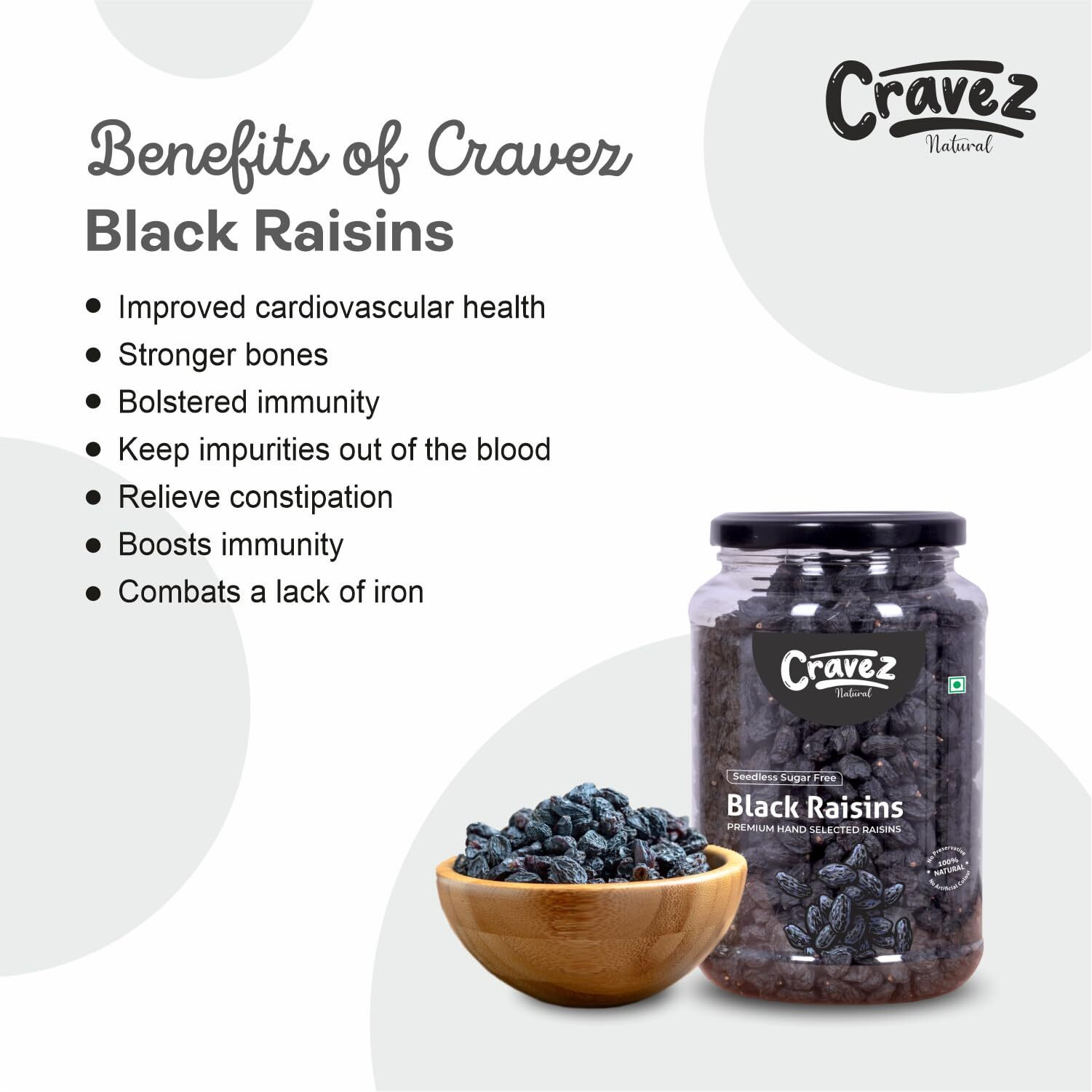 cravez Seedless Black Raisins 1000 Gram|Kali Kishmish|High In Antioxidants|Naturally Sweet & Tasty|Fiberous & Delicious For Snacking|No Preservatives|No Additives|Healthy Snacks, Fresh