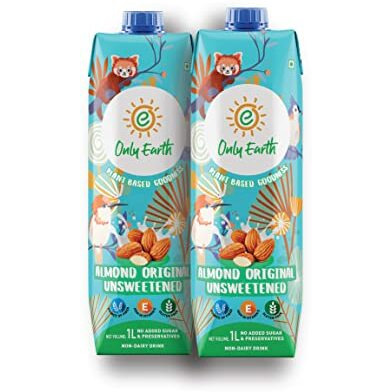 Only Earth Almond Drink | Unsweetened | Lactose-Free | Preservatives Free | Made with Natural Almond Paste | Source of Calcium | Contains Vitamin D,E,B1,B2 & B12 | Dairy Alternative | Cholesterol Free | Plant-Based Alternative | Barista Edition 1L (Pack of 2)