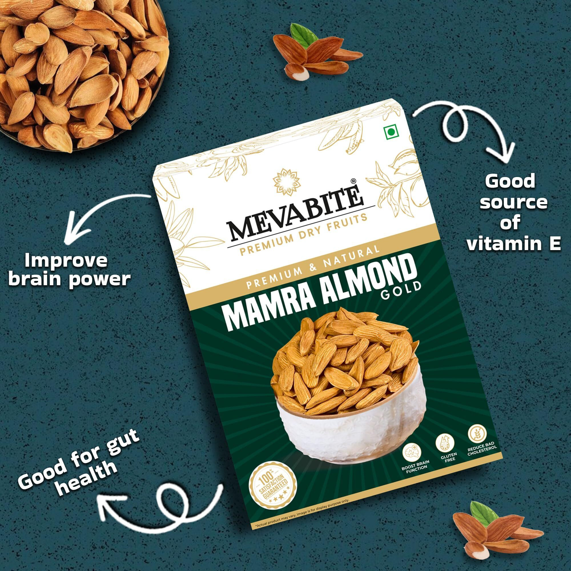 MevaBite Mamra Gold Almonds (250 Grams) | Mamra Bold Size Almonds | Mamra Badam Giri | Helps In Muscle Growth & Weight Management | Loaded With Vitamins, Minerals & Nutrients (Big Size), Dried