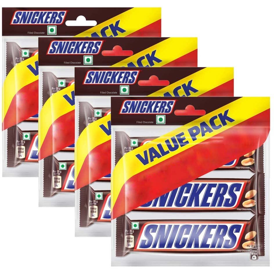 Snickers Peanut Filled Chocolate Value Pack | 3 Peanut Chocolate Bars | Loaded with Roasted Peanuts, Nougat & Caramel Delight | Imported Chocolate | Pack of 4 - 135 gram
