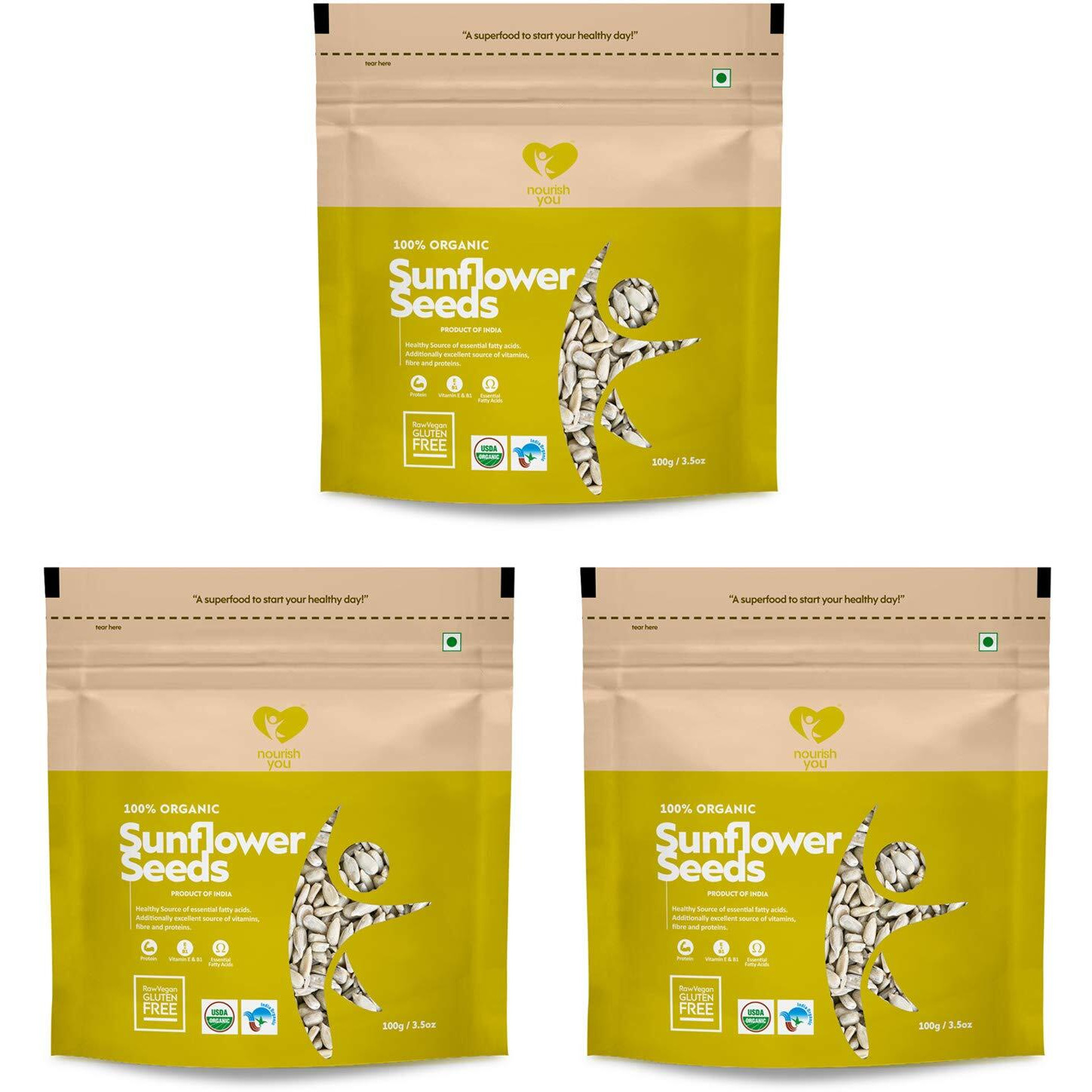Nourish You Organic Sunflower Seeds Sunflower Seeds (100G) Each - Raw Sunflower Seeds for Eating | Diet Food | Healthy Snack | Rich in Protein & Fiber (Pack of 3)