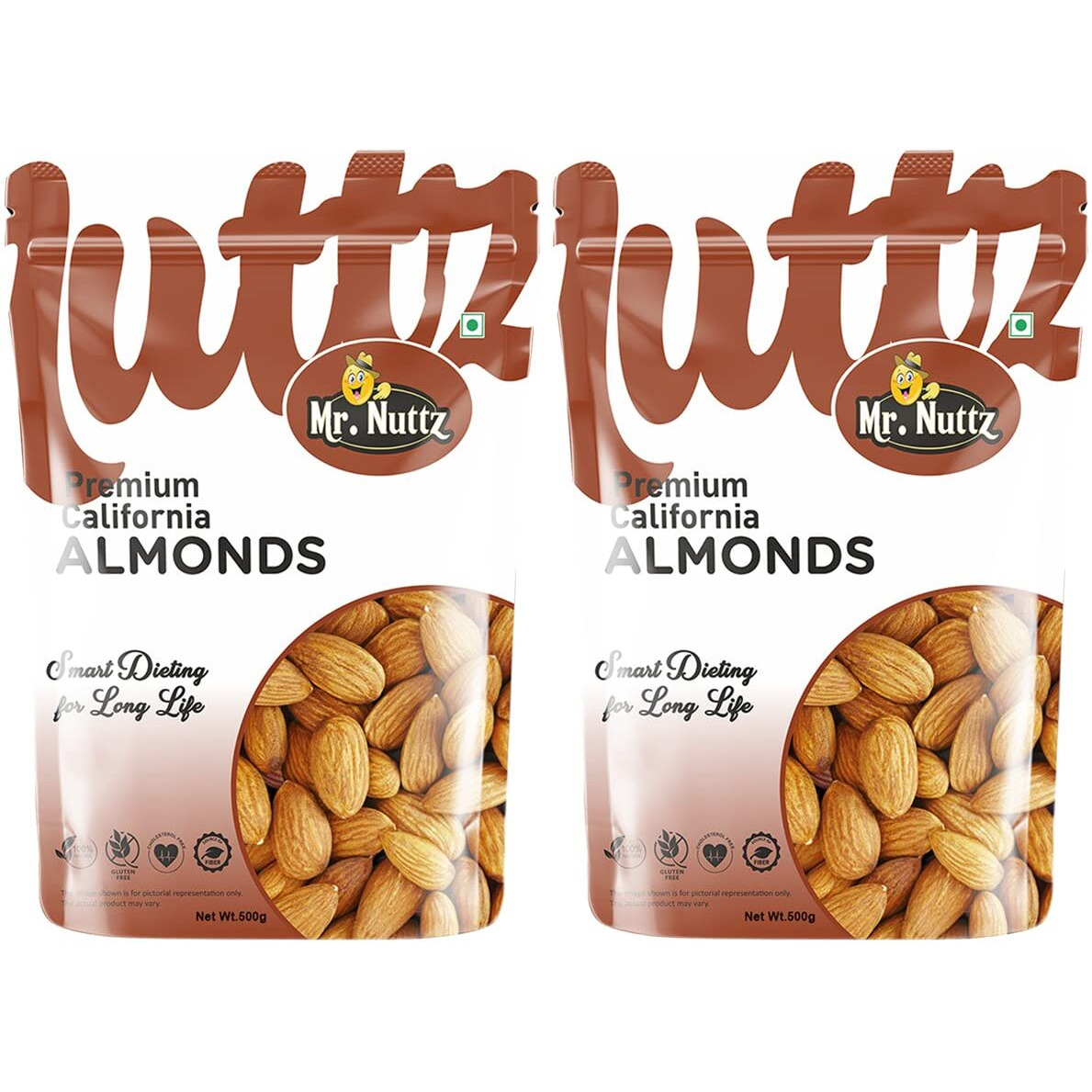 Mr.Nuttz 100% Natural Premium California Raw Almonds 1kg (Pack Of 2-500g Each Pouch) | Premium Badam Giri | High in Fiber & Boost Immunity | Real Nuts | Gluten Free