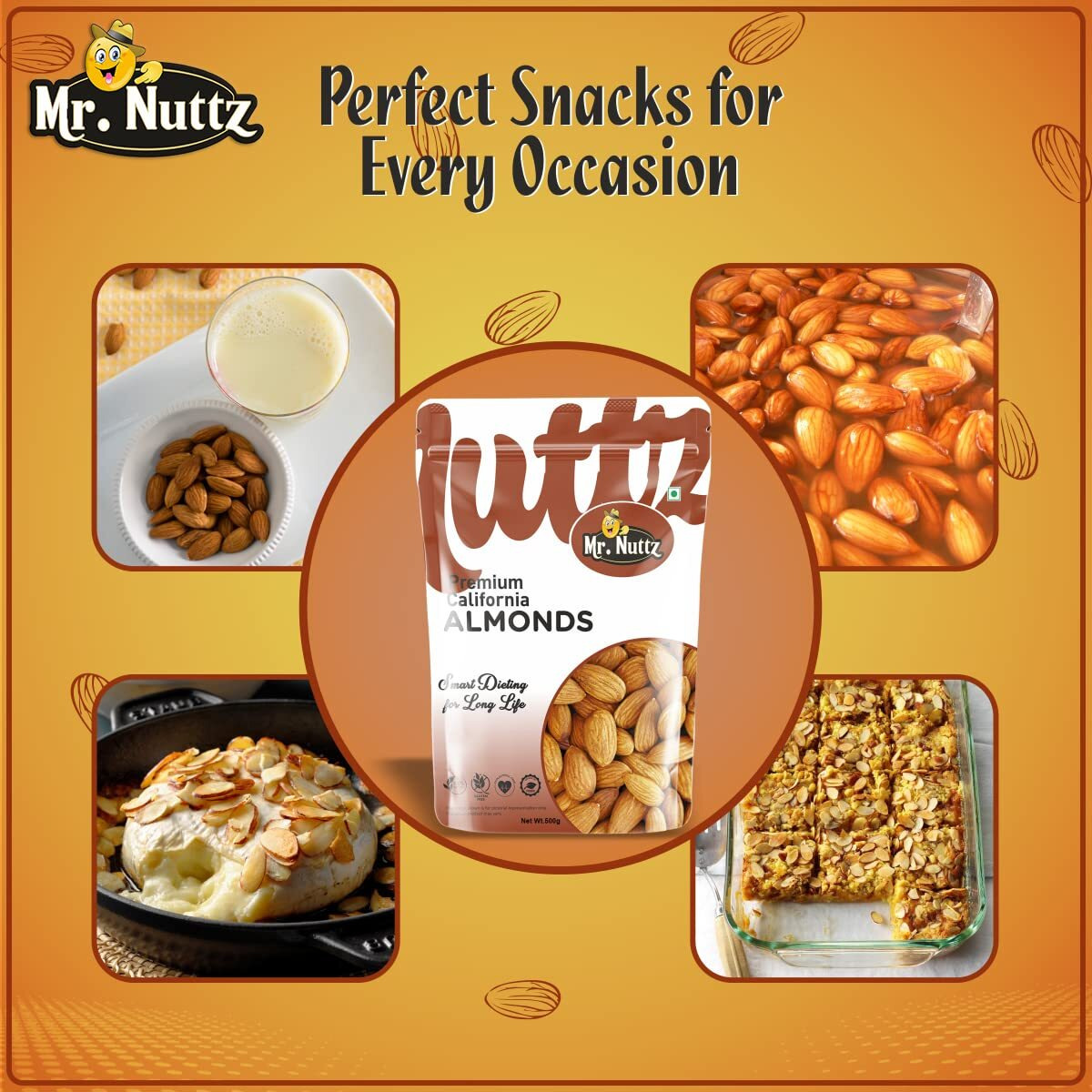 Mr.Nuttz 100% Natural Premium California Raw Almonds 1kg (Pack Of 2-500g Each Pouch) | Premium Badam Giri | High in Fiber & Boost Immunity | Real Nuts | Gluten Free