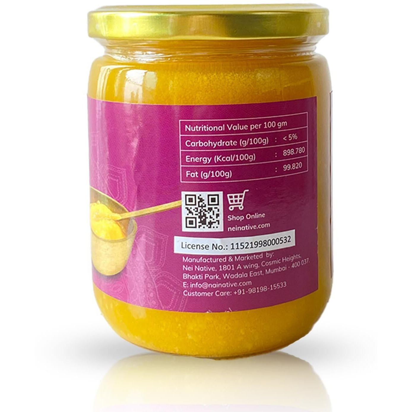 NeiNative A2 Ghee Bilona Method Ghee- A2 Cow Desi Ghee - A2 Cow Ghee Pure Cultured Desi Cow Ghee- Pure Ghee-Glass Bottle Bilona Ghee - Better Digestion and Immunity (500 ML (Pack of 2))