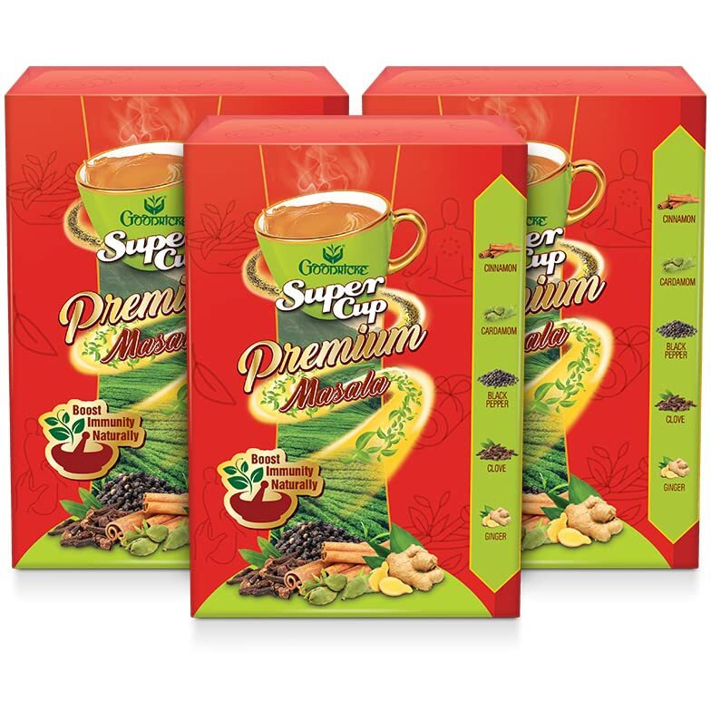 GOODRICKE Supercup Premium Masala Tea 250G(Pack Of 3)| 100% Natural Spices - Ginger, Clove, Black Pepper, Cinnamon & Cardamom|Immunity Booster| Assam Tea | Chai Patti, 750 Gram