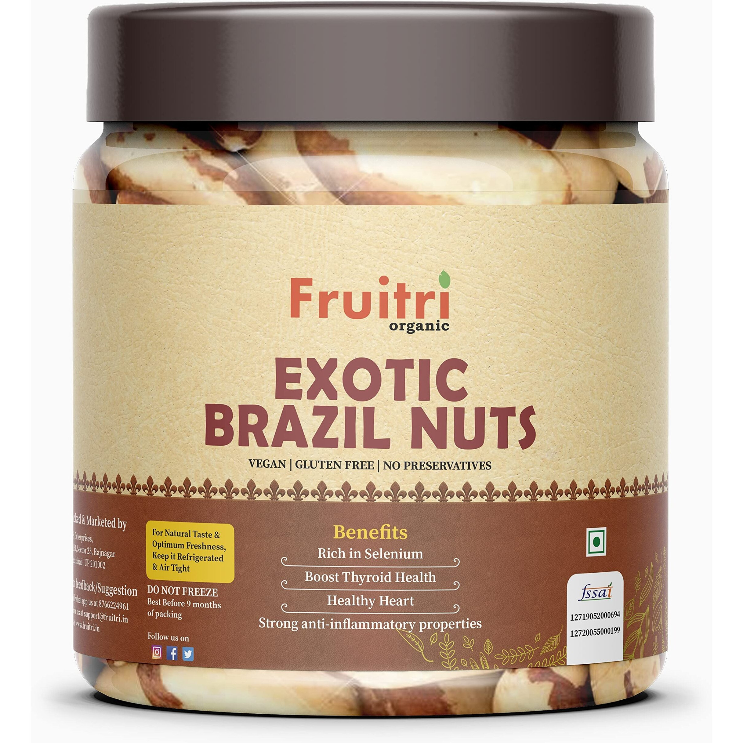 Fruitri Premium Brazilian Nuts 200g, Rich in Selenium and Magnesium, Handpicked Exotic Brazil nuts dry fruits, Jar pack