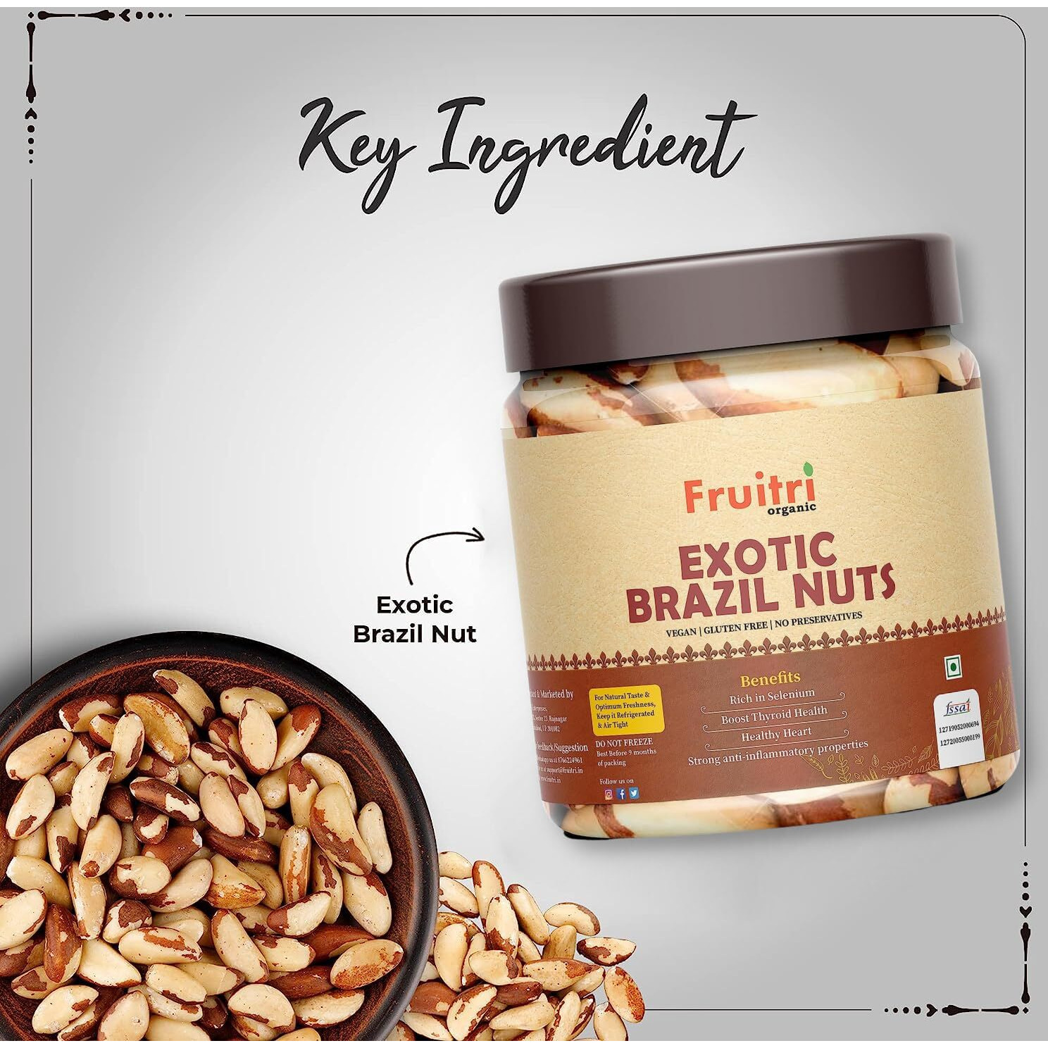 Fruitri Premium Brazilian Nuts 200g, Rich in Selenium and Magnesium, Handpicked Exotic Brazil nuts dry fruits, Jar pack