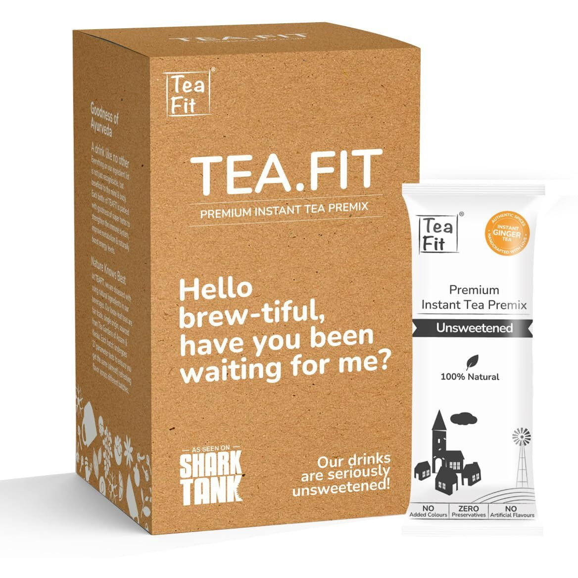 TeaFit Premium Zero Sugar Instant Ginger Tea Pack of 50 Sachets (700gm) | Ginger Tea Premix | Diabetic Friendly | Instant Milk Tea Premix | Ready to Drink | Instant Tea Premix | Tea Powder