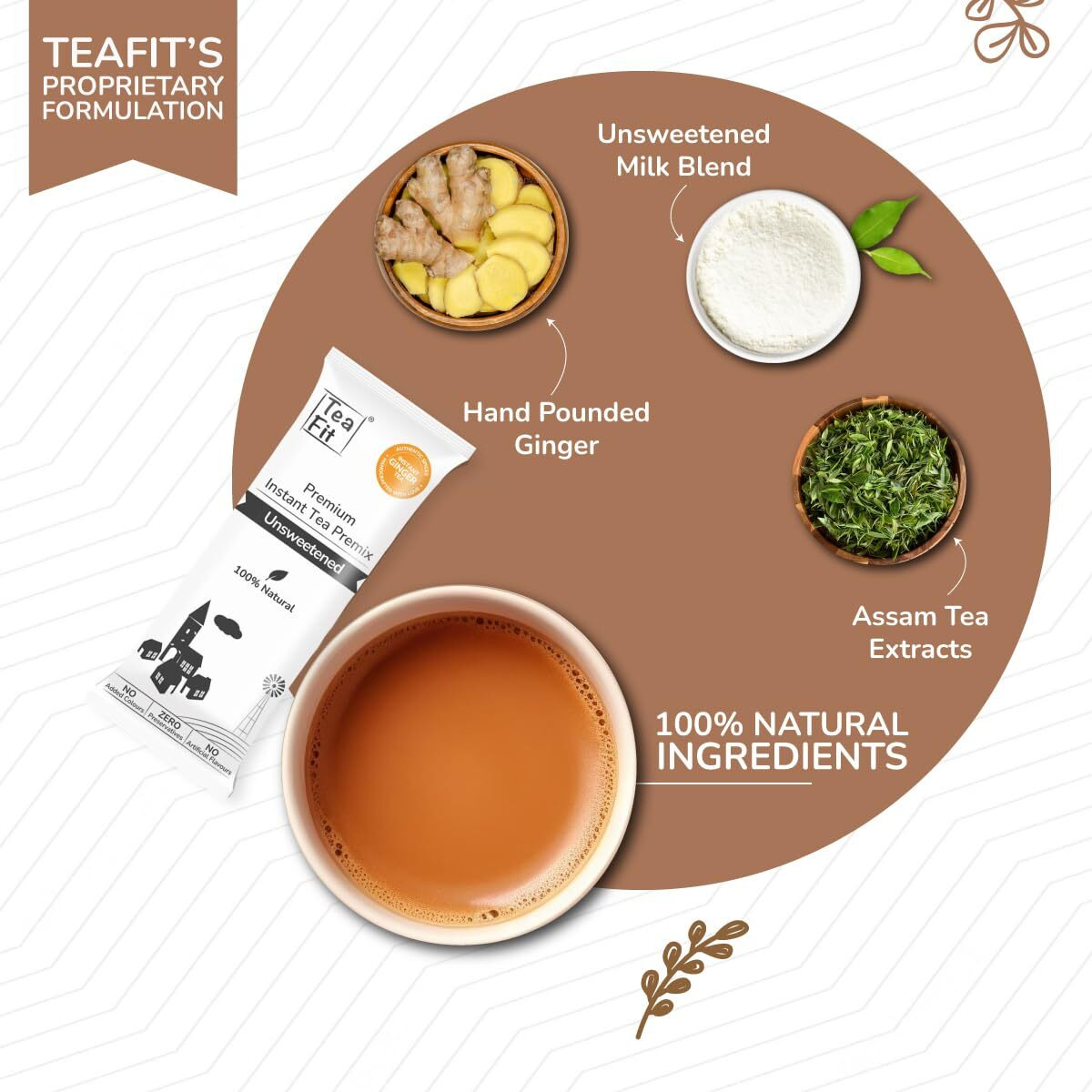 TeaFit Premium Zero Sugar Instant Ginger Tea Pack of 50 Sachets (700gm) | Ginger Tea Premix | Diabetic Friendly | Instant Milk Tea Premix | Ready to Drink | Instant Tea Premix | Tea Powder