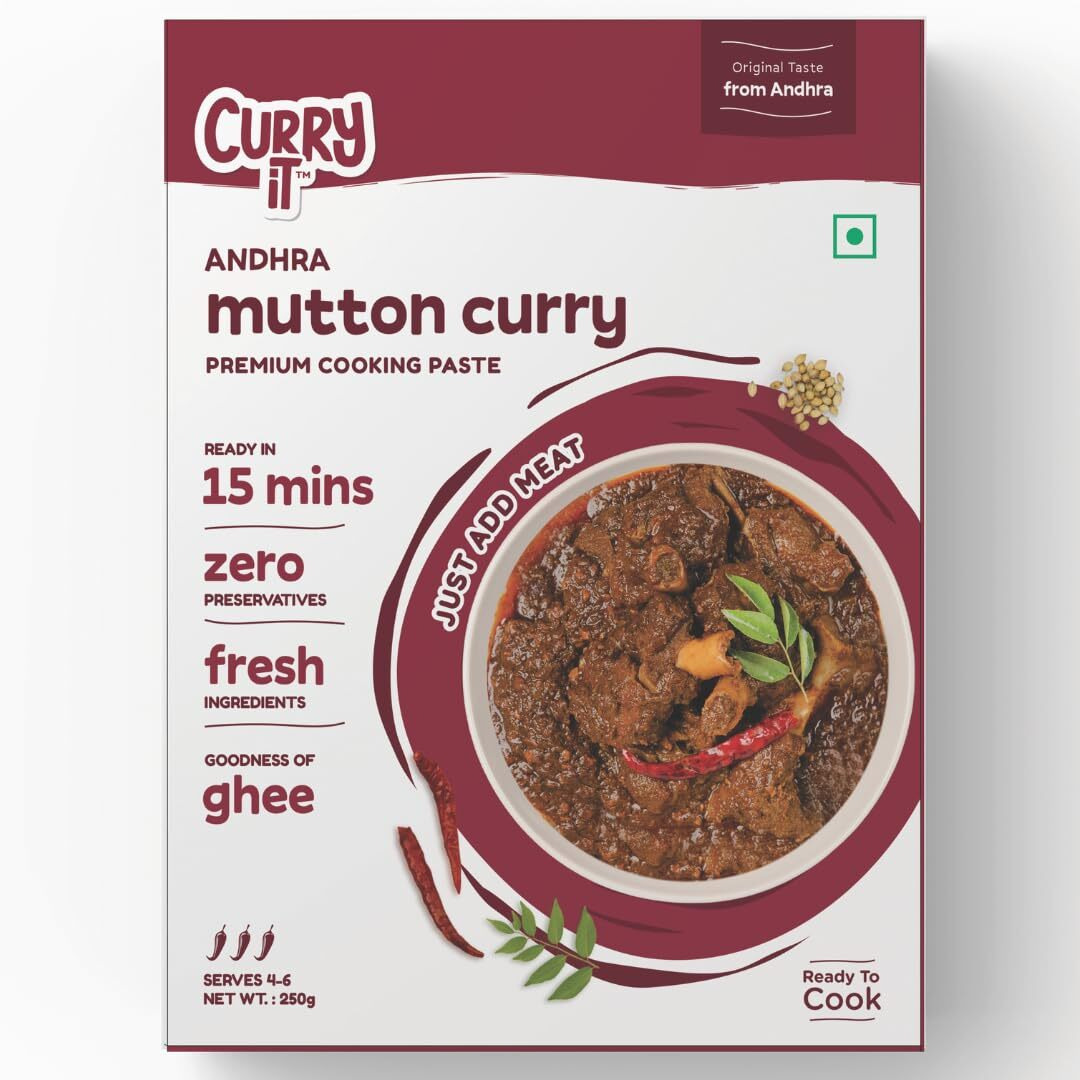 CURRYiT Andhra Mutton Masala Curry Paste 250g | Ready to Cook in 15 mins | Serves 6 | Just add Fresh Chicken, Mutton, Meat, Fish | Made with Ghee | No Preservatives | Eat with Rice | Indian Masala Gravy (Pack of 3 - 250g Each )