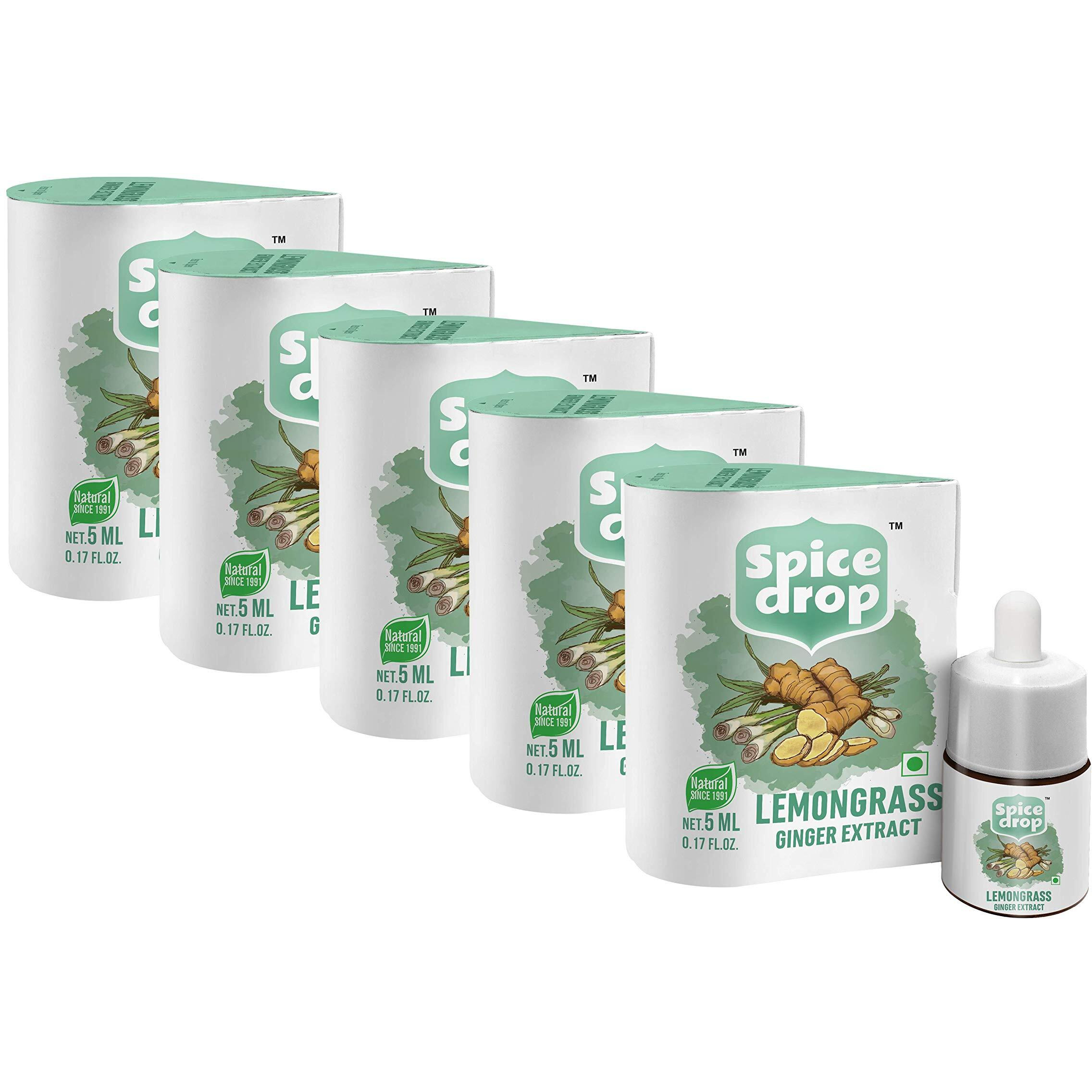 Spice Drop Lemongrass Ginger Natural Extract | For Tea, Soups, Shakes and beverages | 5 ml ( Pack of 5 x 180 Drops)