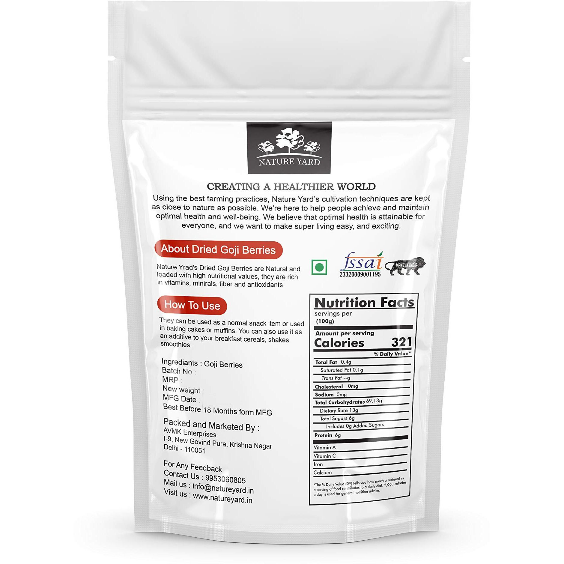 NATURE YARD Organic Goji Berry Dry Fruit (Unsweetened Dried Berries) - 900gm - Good For Liver/ 100% Natural/Rich in Vitamin A/No Artificial Flavour