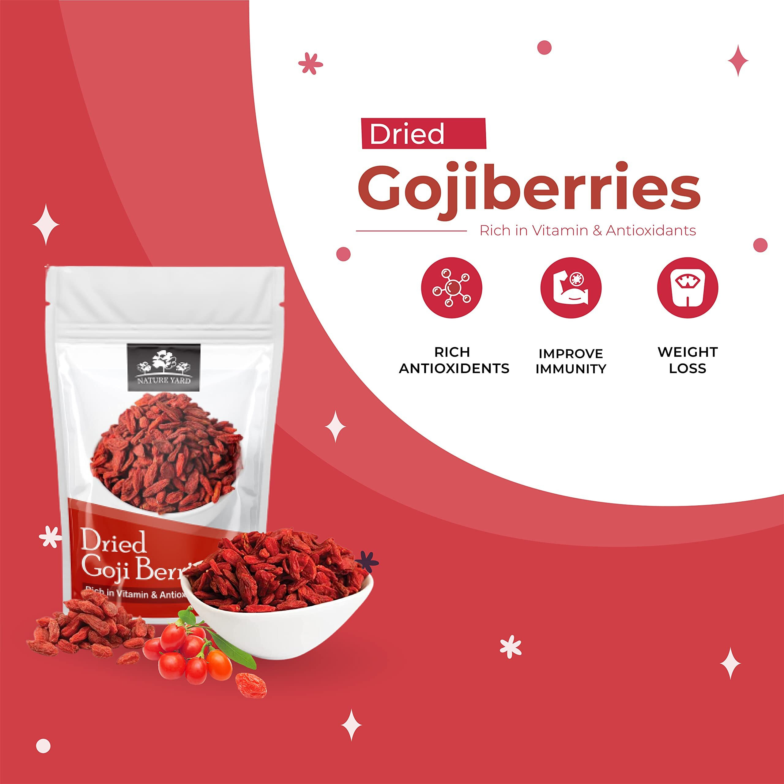 NATURE YARD Organic Goji Berry Dry Fruit (Unsweetened Dried Berries) - 900gm - Good For Liver/ 100% Natural/Rich in Vitamin A/No Artificial Flavour