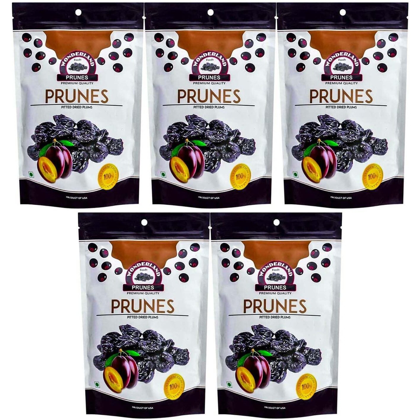 WONDERLAND FOODS Healthy & Tasty Californian Pitted Prunes 1Kg Pouch (200gX5)
