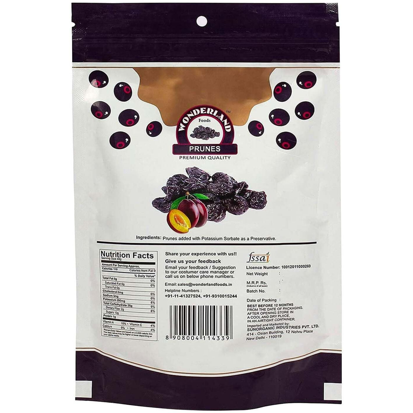 WONDERLAND FOODS Healthy & Tasty Californian Pitted Prunes 1Kg Pouch (200gX5)