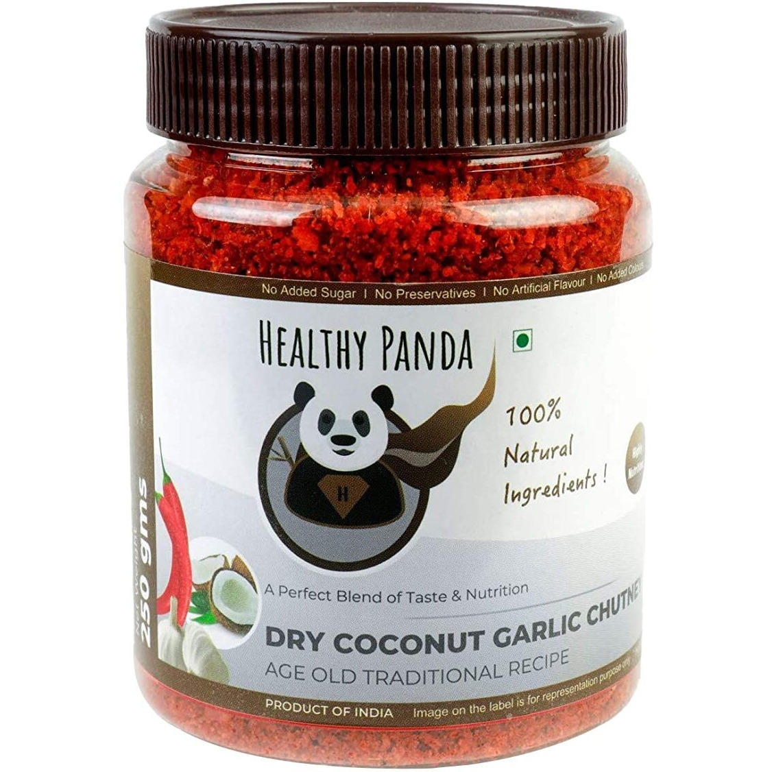 HEALTHY PANDA Dry Coconut Garlic Chutney Khobra Lasun Chatni, Kobbari Chatani, Dry Nariyal Chutni (100% Natural & Healthy) - 250 Gram