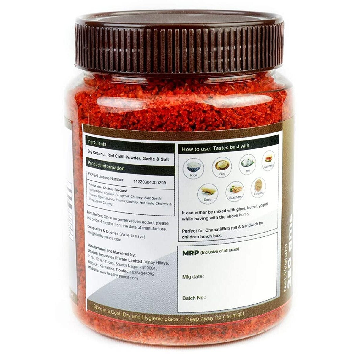 HEALTHY PANDA Dry Coconut Garlic Chutney Khobra Lasun Chatni, Kobbari Chatani, Dry Nariyal Chutni (100% Natural & Healthy) - 250 Gram
