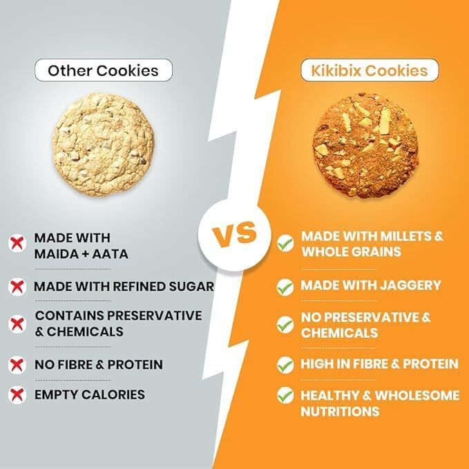 Kikibix Ragi Almond & Chocolate Cookies Combo | No Maida, No Refined Sugar | Tasty & Healthy Snacks | With Millets & Organic Jaggery | Multi-Grain, Protein Digestive Biscuit | 130 gm x Pack of 4