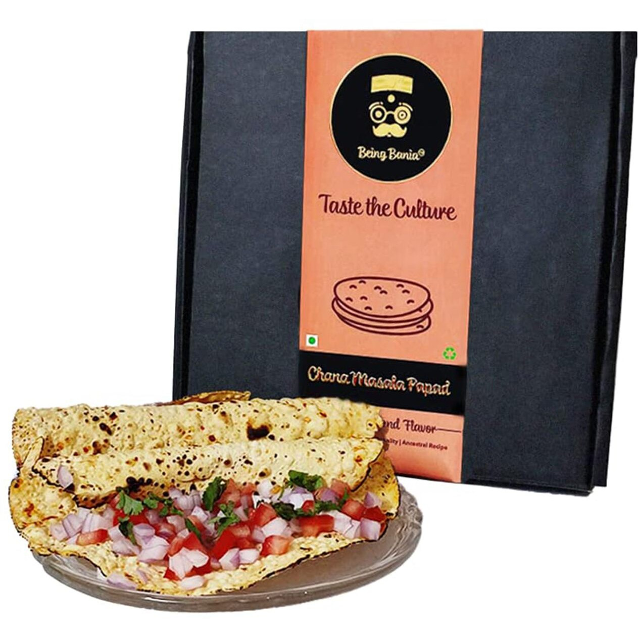 Being Bania Chana Masala Papad - 100% Natural Papad | 20 pieces | Chana papad | Fresh and Homemade | Appalam and Fryum with Chana Flavor
