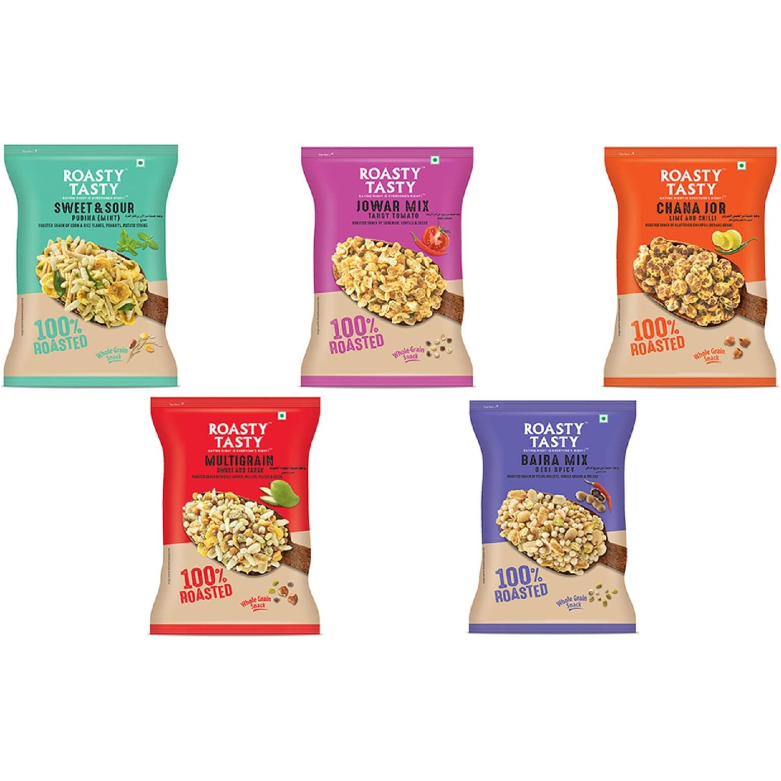 Roasty Tasty Roasted Snacks Millet Namkeen Combo - Palm Oil Free - Trans-fat-free Snacks - Non Fried Diet Mixture Items - Healthy Snacks Made with Millets Combo Value Pack - 200g each x 5 flavours - 1kg value pack