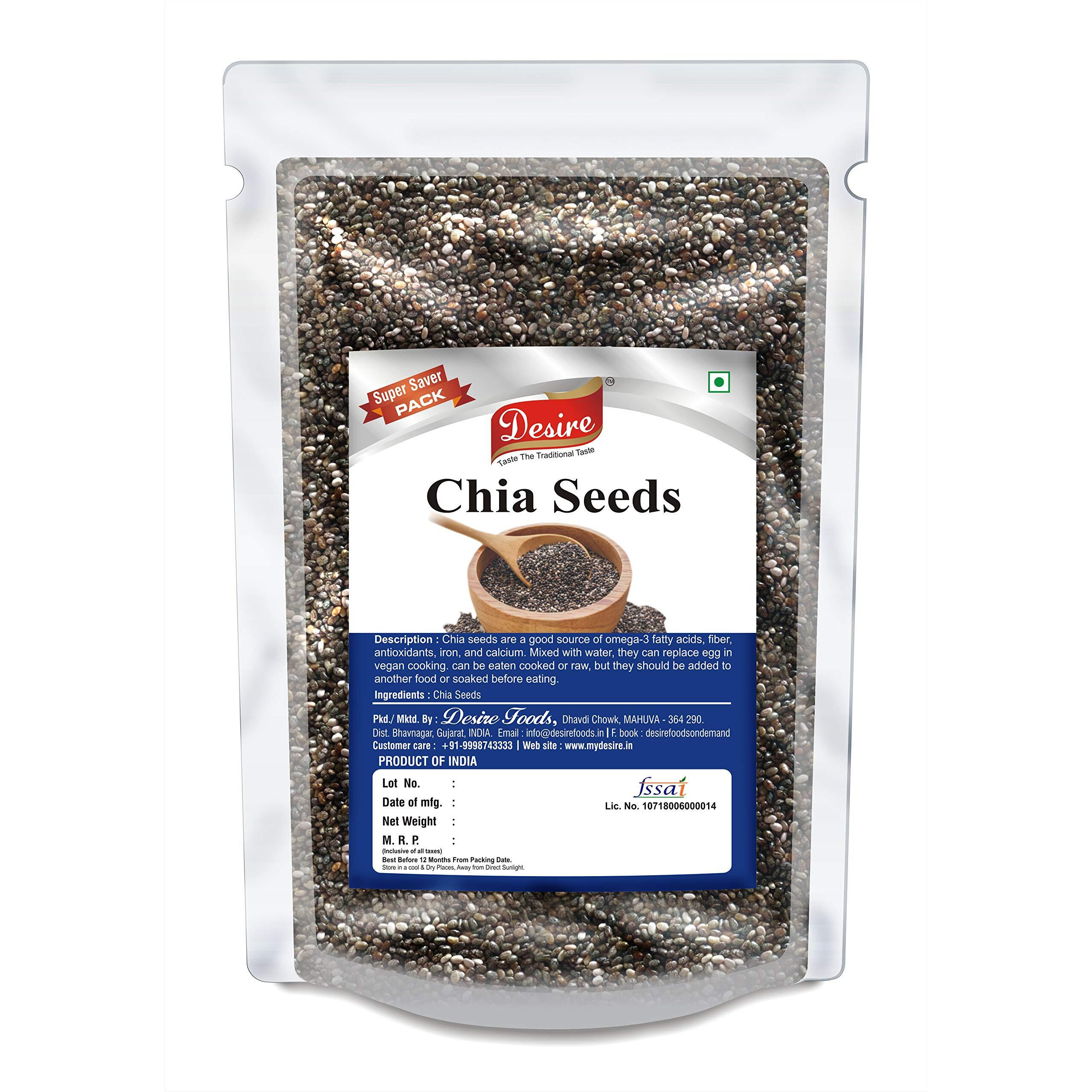 Desire Chia Seeds 1 Kg- Raw Chia Seeds | Seeds for Eating | Diet Snacks | Seeds for Weight Loss | High Protein Seeds